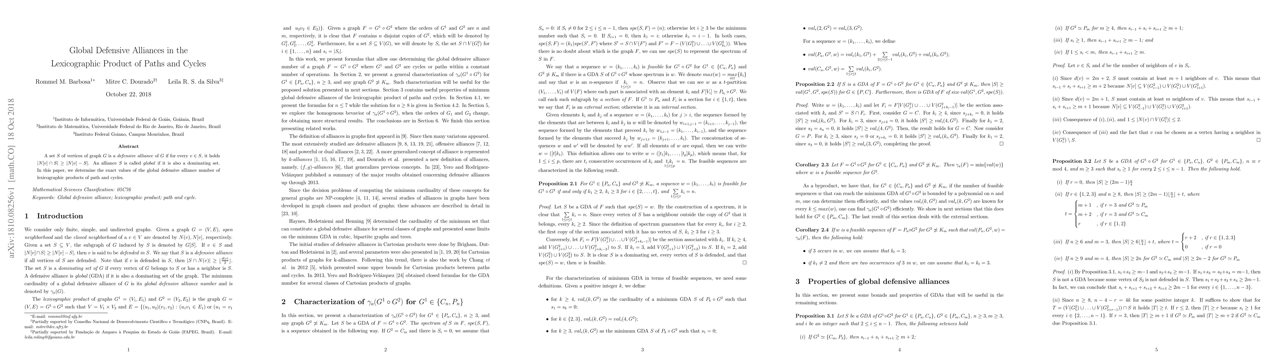 Thumbnail for Global Defensive Alliances in the Lexicographic Product of Paths and
  Cycles