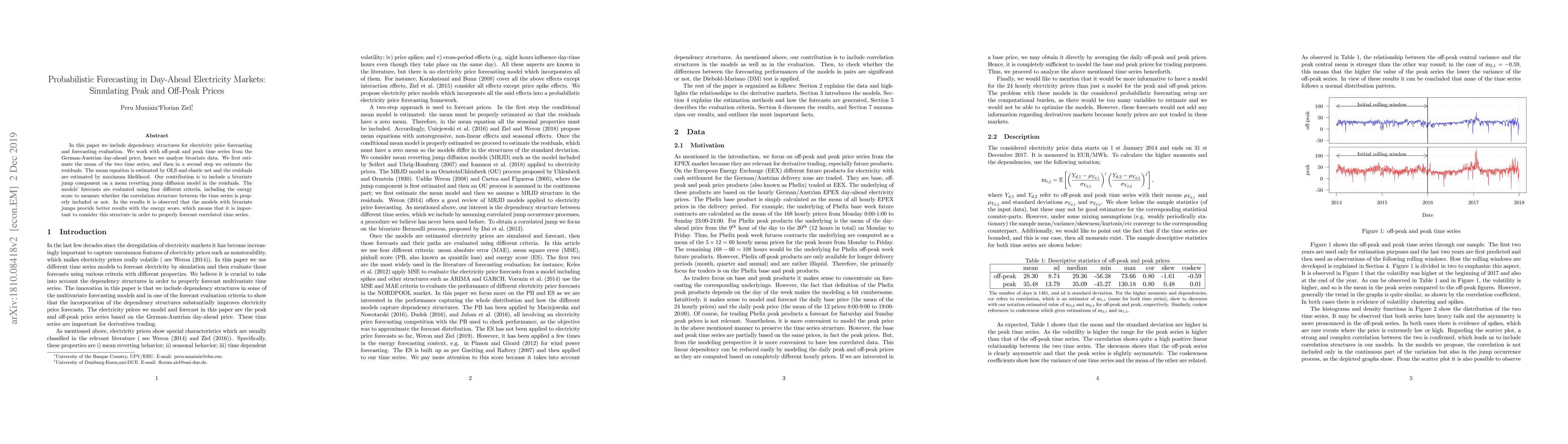 Thumbnail for Probabilistic Forecasting in Day-Ahead Electricity Markets: Simulating
  Peak and Off-Peak Prices