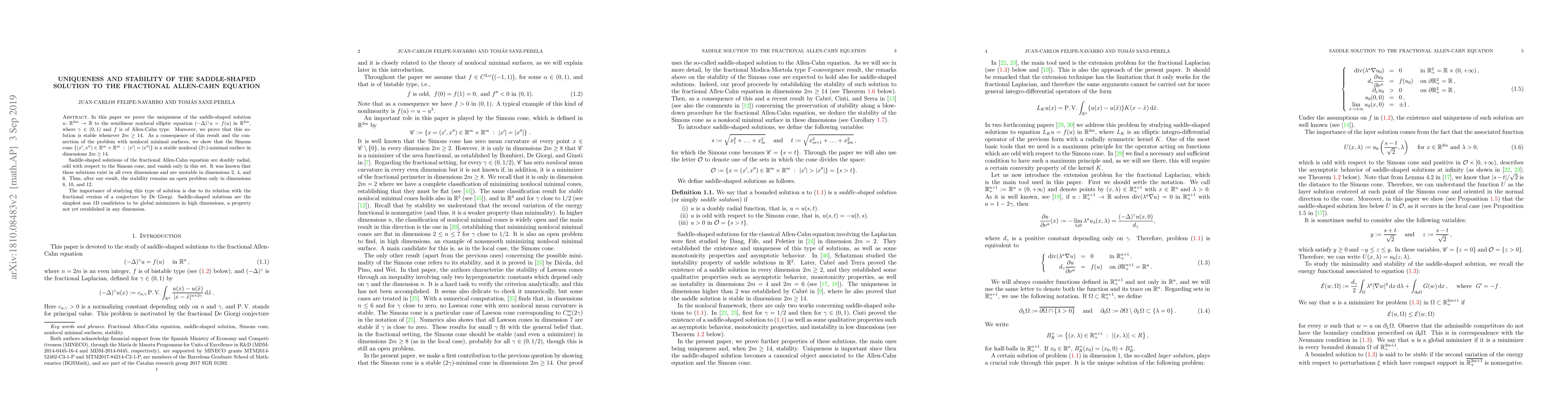 Thumbnail for Uniqueness and stability of the saddle-shaped solution to the fractional
  Allen-Cahn equation