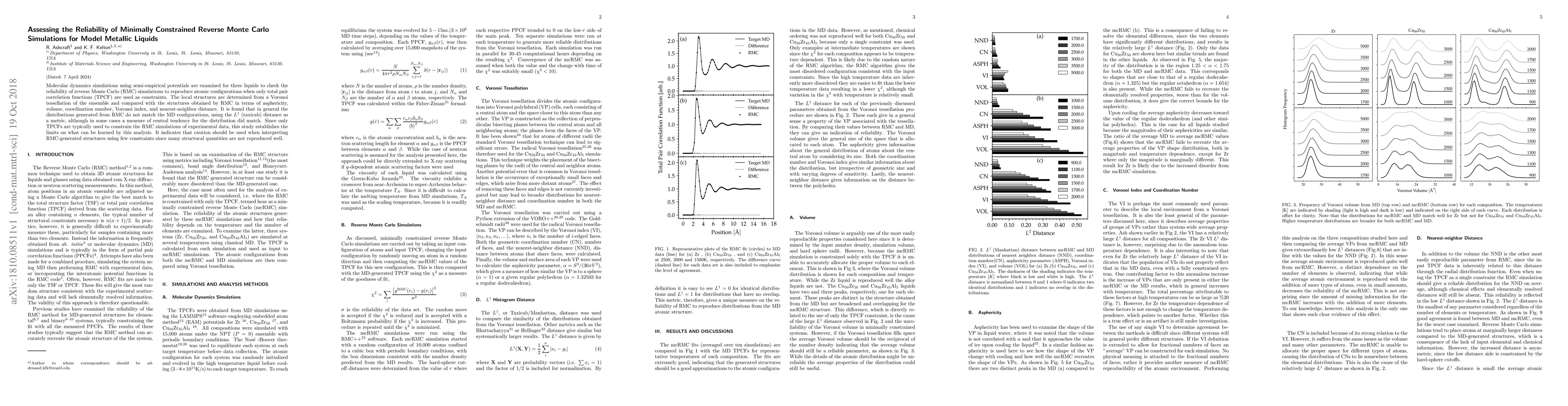Thumbnail for Assessing the Reliability of Minimally Constrained Reverse Monte Carlo
  Simulations for Model Metallic Liquids