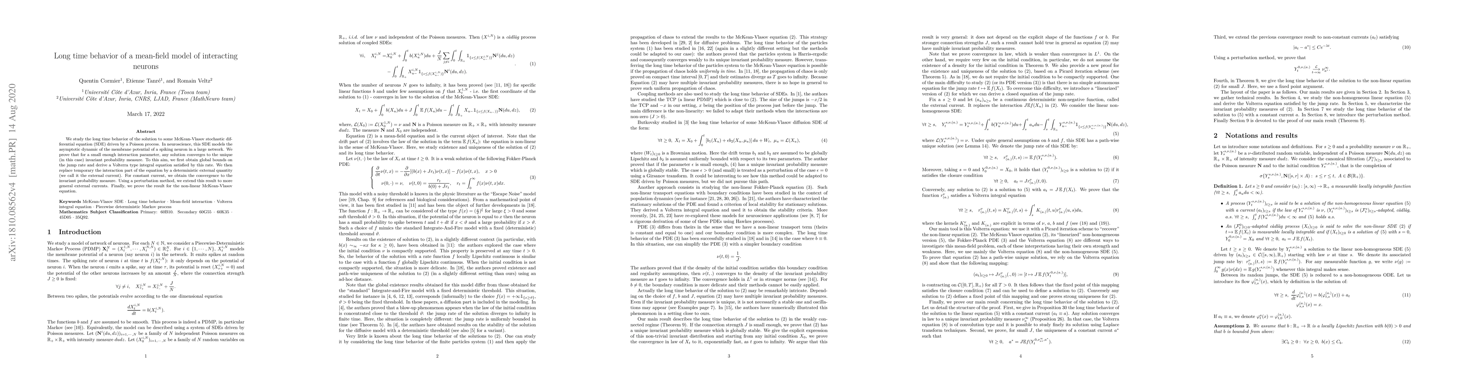 Thumbnail for Long time behavior of a mean-field model of interacting neurons