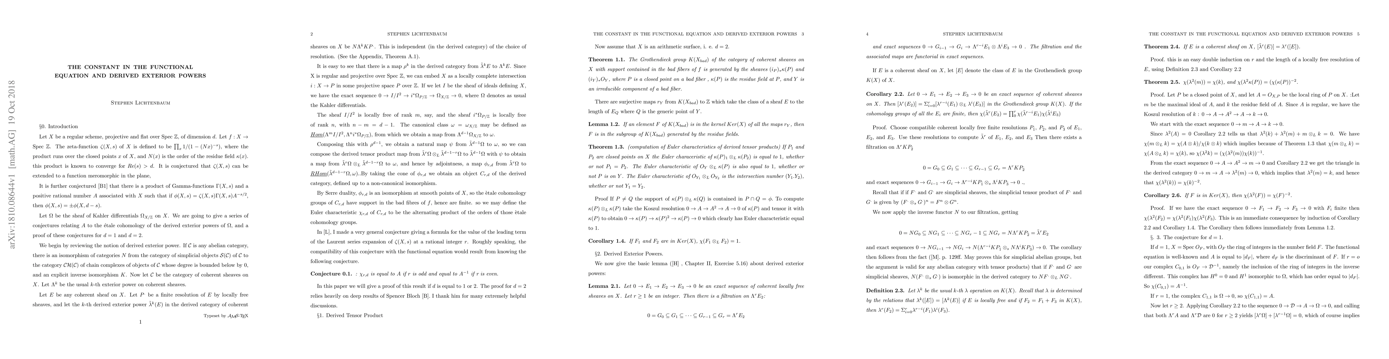 Thumbnail for The constant in the functional equation and derived extrior powers