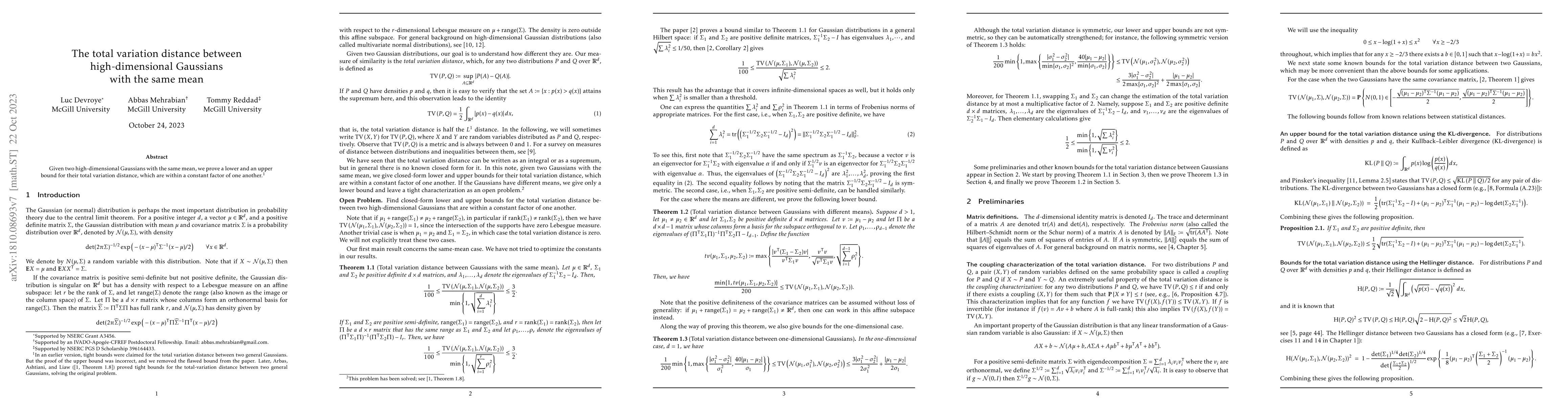 Thumbnail for The total variation distance between high-dimensional Gaussians with the
  same mean