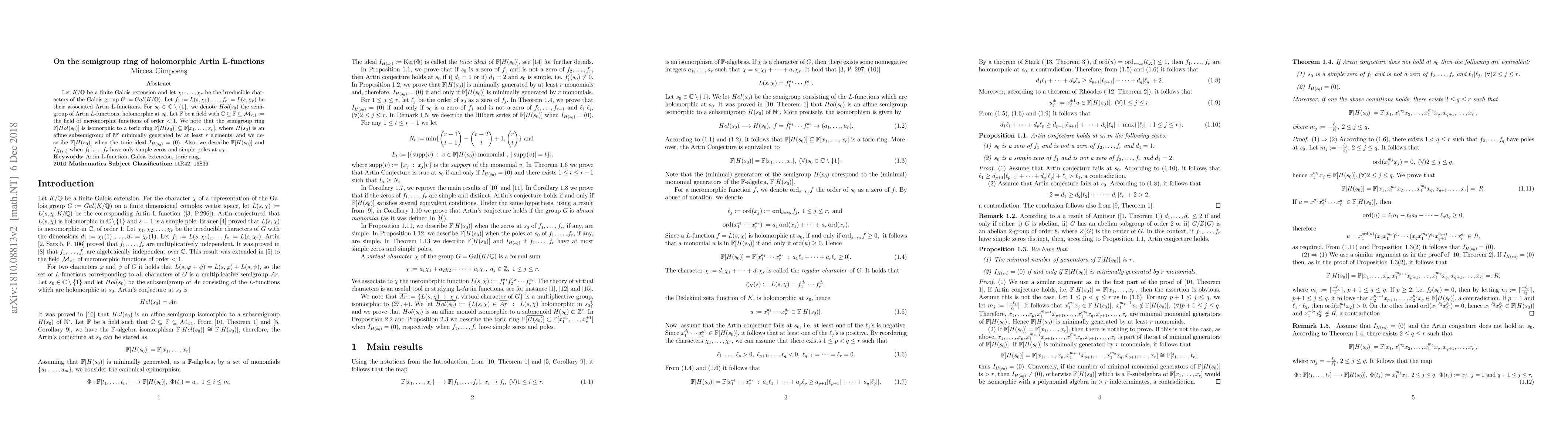 Thumbnail for On the semigroup ring of holomorphic Artin L-functions
