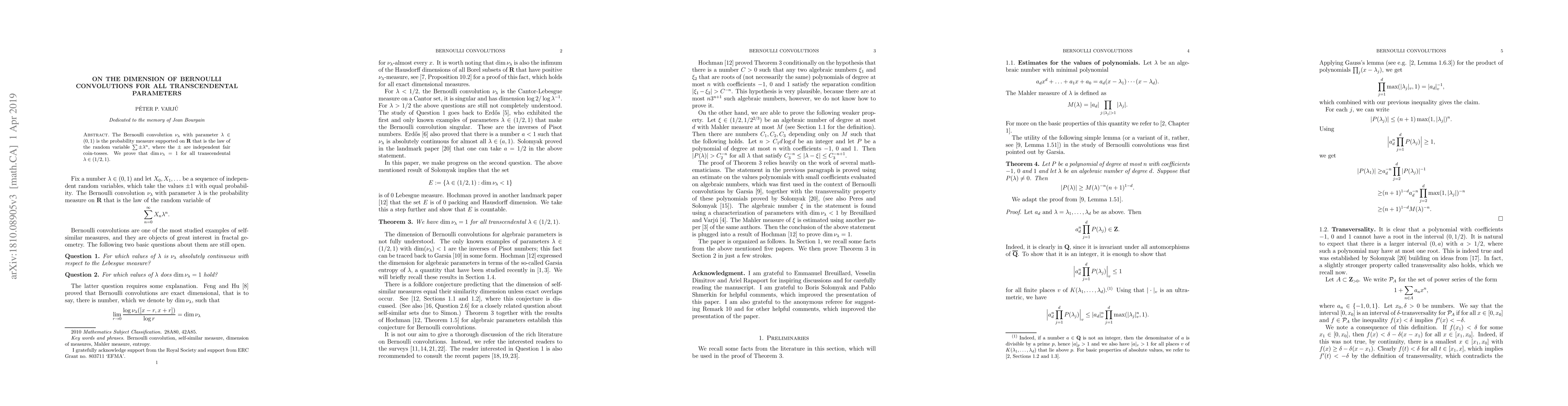 Thumbnail for On the dimension of Bernoulli convolutions for all transcendental
  parameters