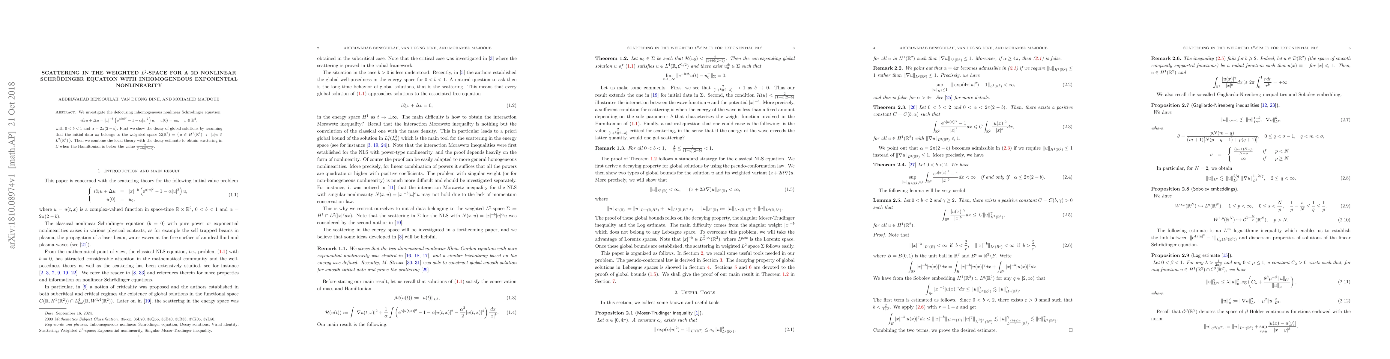 Thumbnail for Scattering in the weighted $L^2$-space for a 2D nonlinear Schr\"odinger
  equation with inhomogeneous exponential nonlinearity
