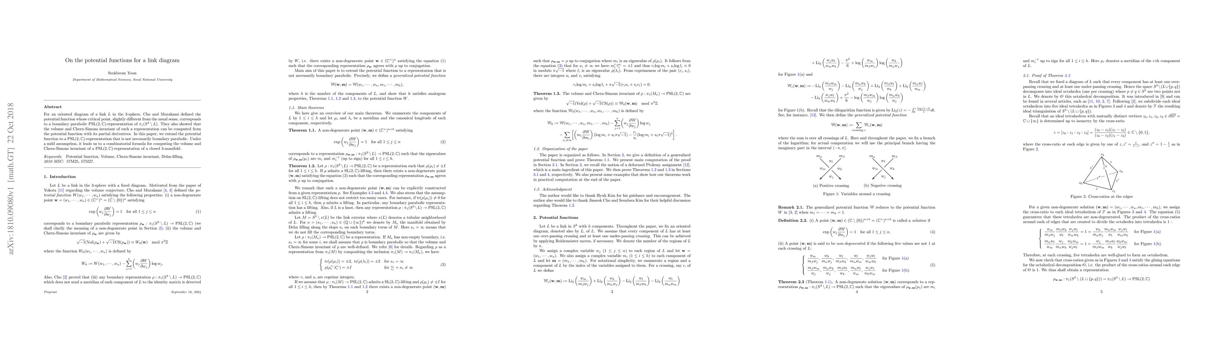 Thumbnail for On the potential functions for a link diagram