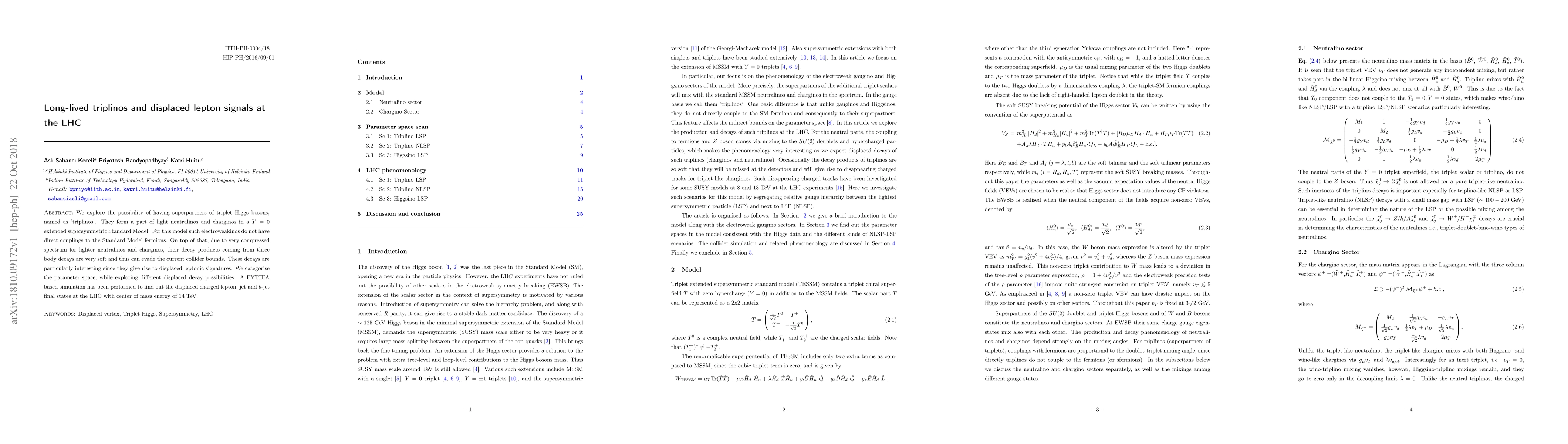 Thumbnail for Long-lived triplinos and displaced lepton signals at the LHC