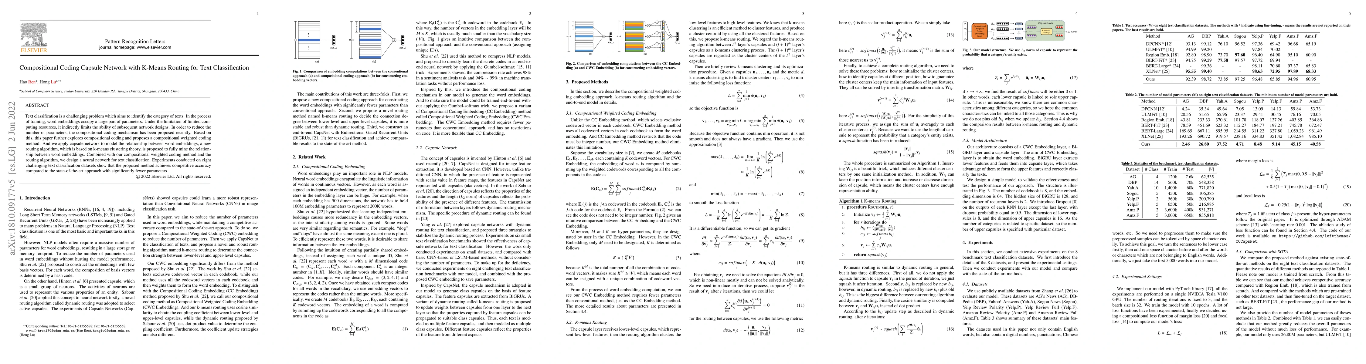 Thumbnail for Compositional Coding Capsule Network with K-Means Routing for Text
  Classification