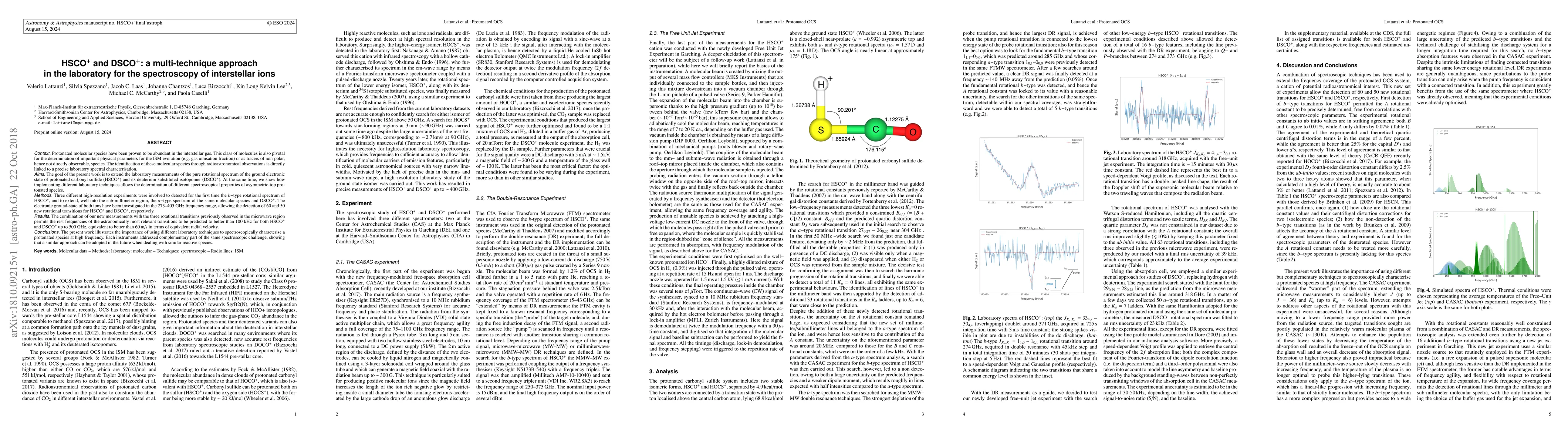 Thumbnail for HSCO$^+$ and DSCO$^+$: a multi-technique approach in the laboratory for
  the spectroscopy of interstellar ions