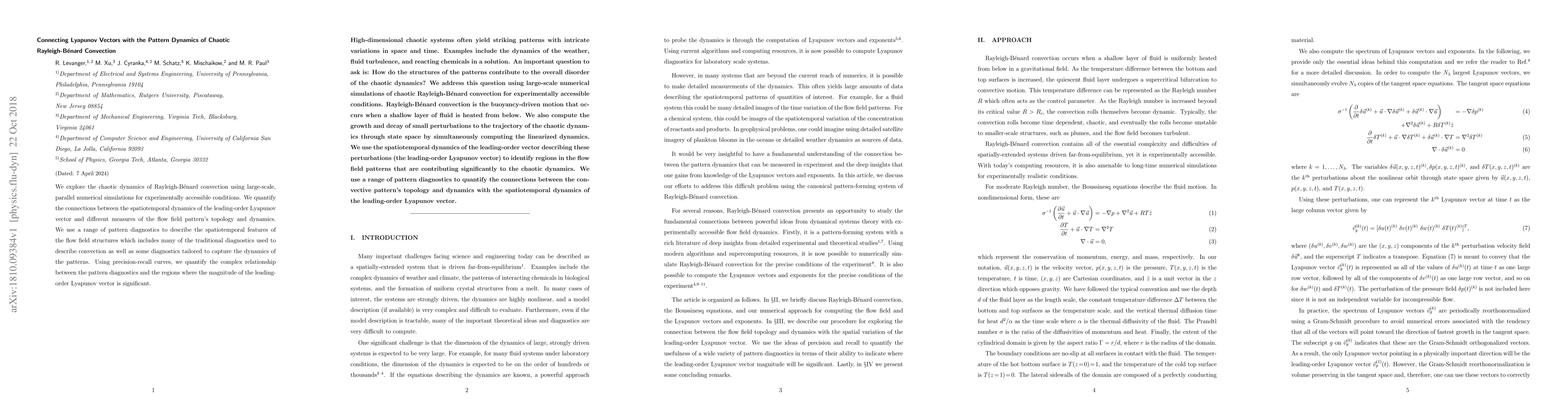 Thumbnail for Connecting Lyapunov Vectors with the Pattern Dynamics of Chaotic
  Rayleigh-B\'enard Convection
