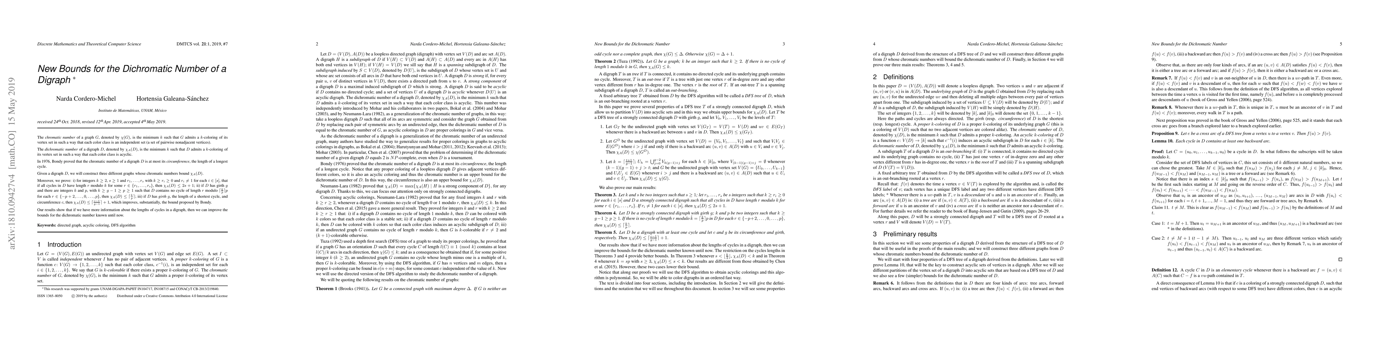 Thumbnail for New Bounds for the Dichromatic Number of a Digraph