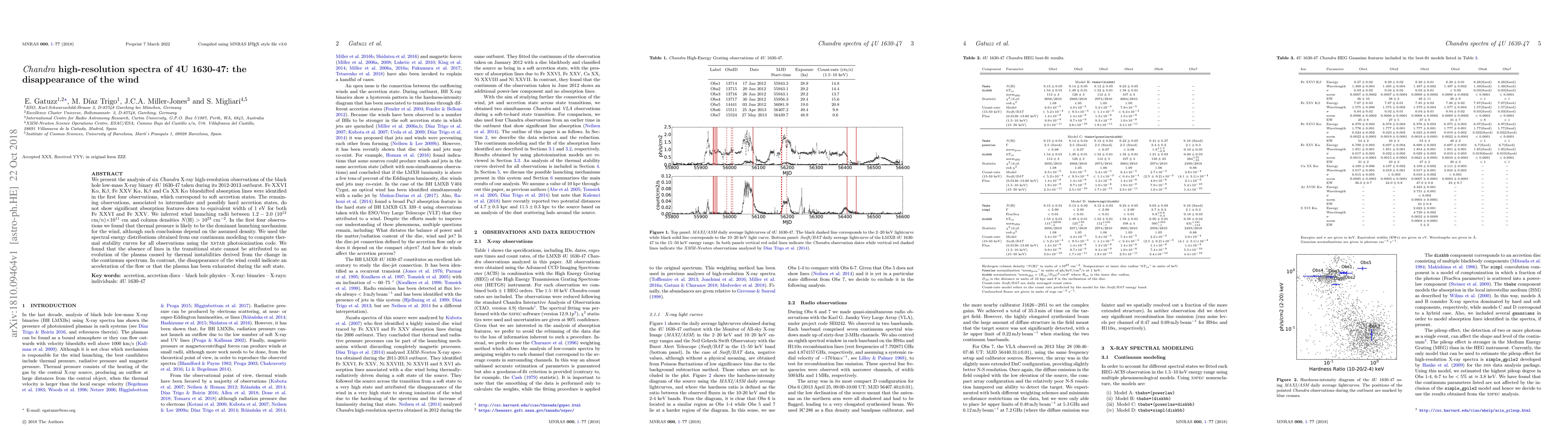 Thumbnail for Chandra high-resolution spectra of 4U~1630-47: the disappearance of the
  wind