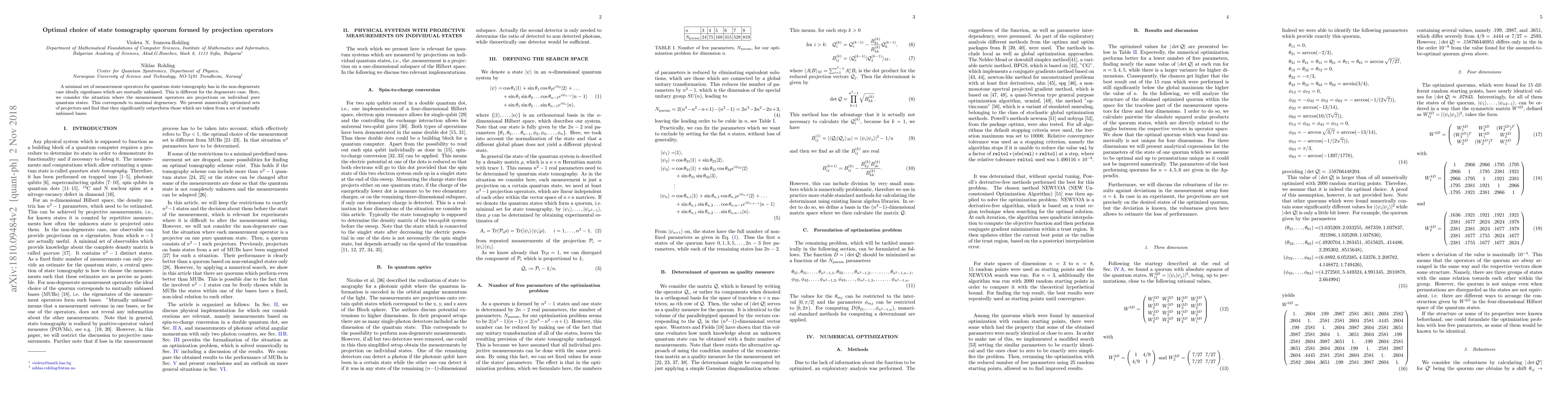 Thumbnail for Optimal choice of state tomography quorum formed by projection operators