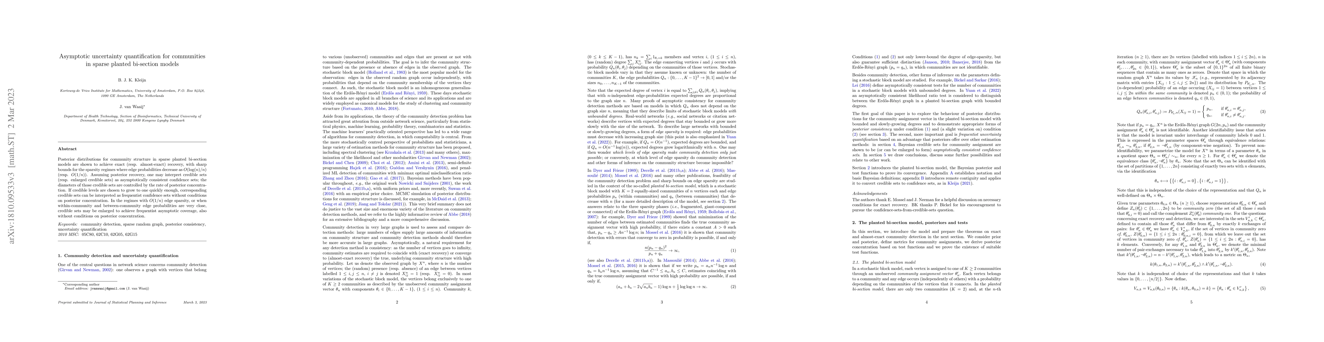 Thumbnail for Asymptotic uncertainty quantification for communities in sparse planted
  bi-section models