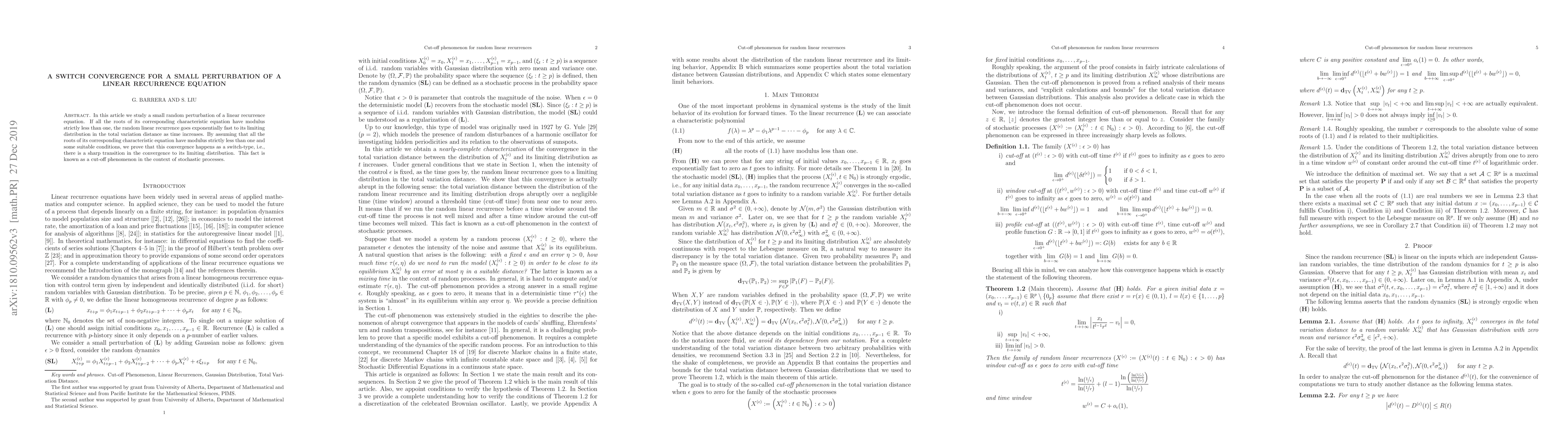 Thumbnail for A switch convergence for a small perturbation of a linear recurrence
  equation
