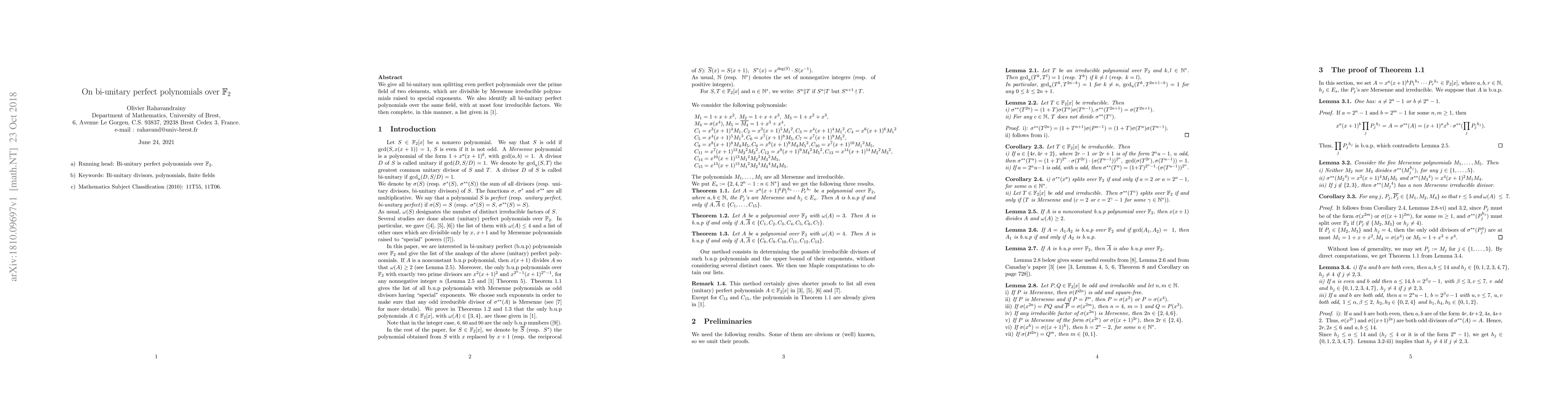 Thumbnail for On bi-unitary perfect polynomials over $F_2$