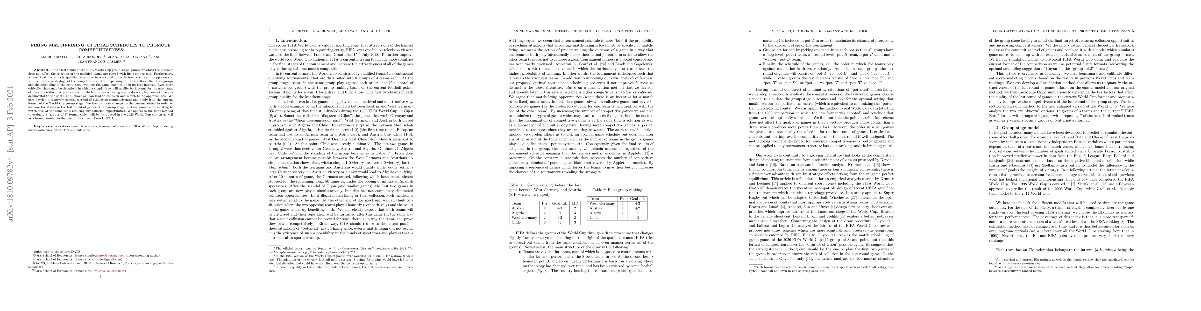 Thumbnail for Fixing Match-Fixing: Optimal schedules to promote competitiveness