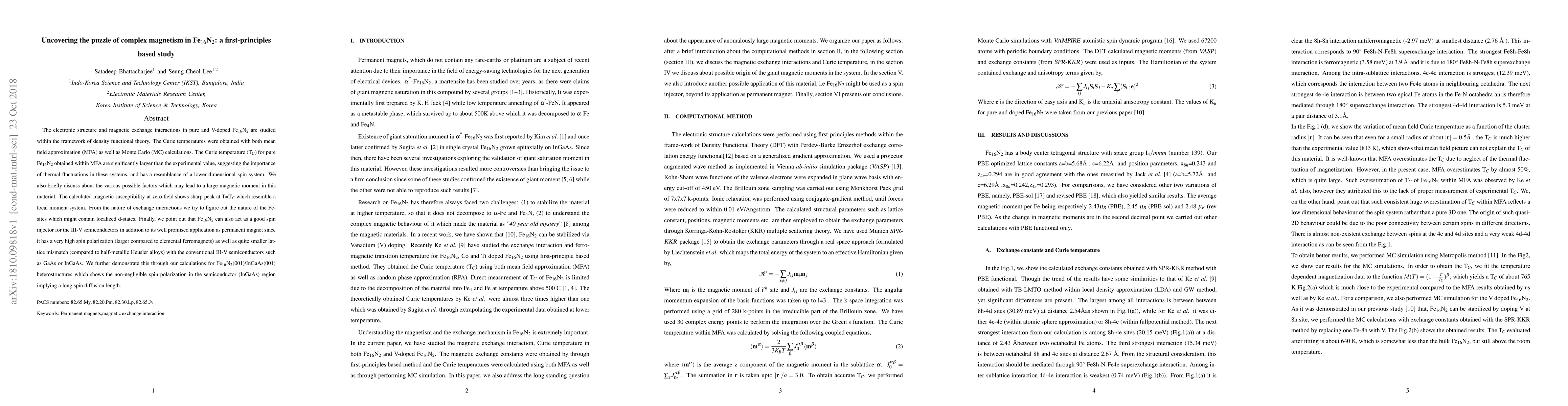 Thumbnail for Uncovering the puzzle of complex magnetism in Fe16N2: a first-principles
  based study