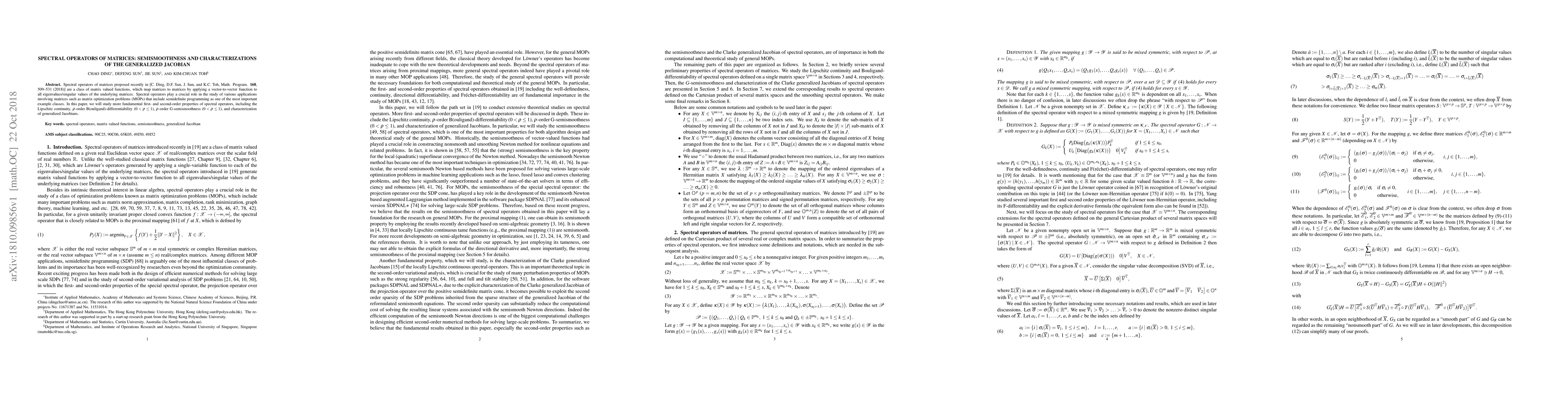 Thumbnail for Spectral operators of matrices: semismoothness and characterizations of
  the generalized Jacobian
