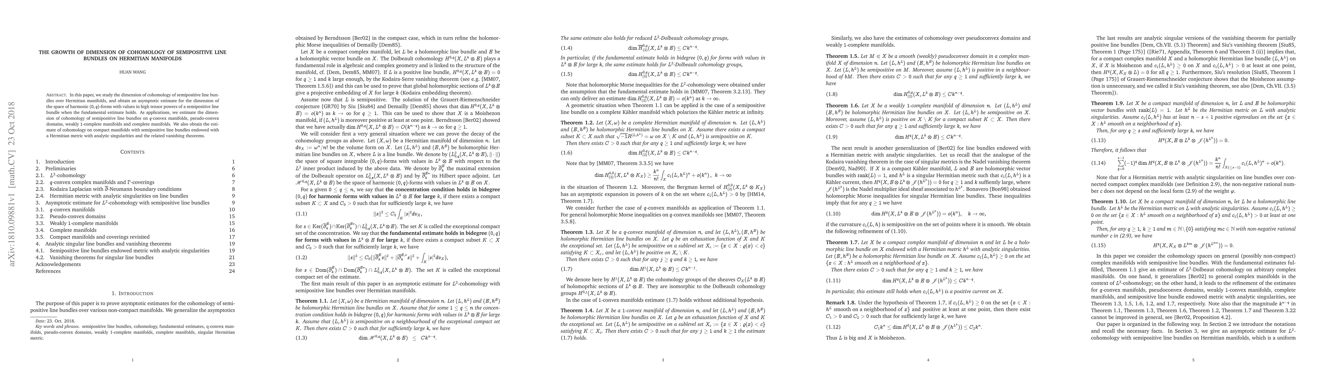 Thumbnail for The growth of dimension of cohomology of semipositive line bundles on
  Hermitian manifolds
