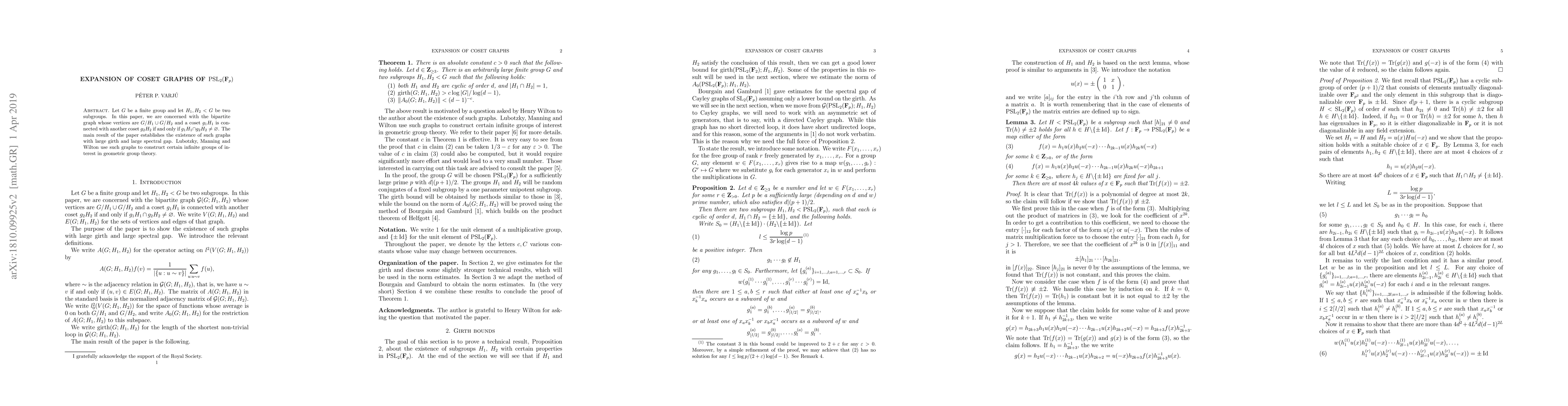 Thumbnail for Expansion of coset graphs of PSL_2(F_p)