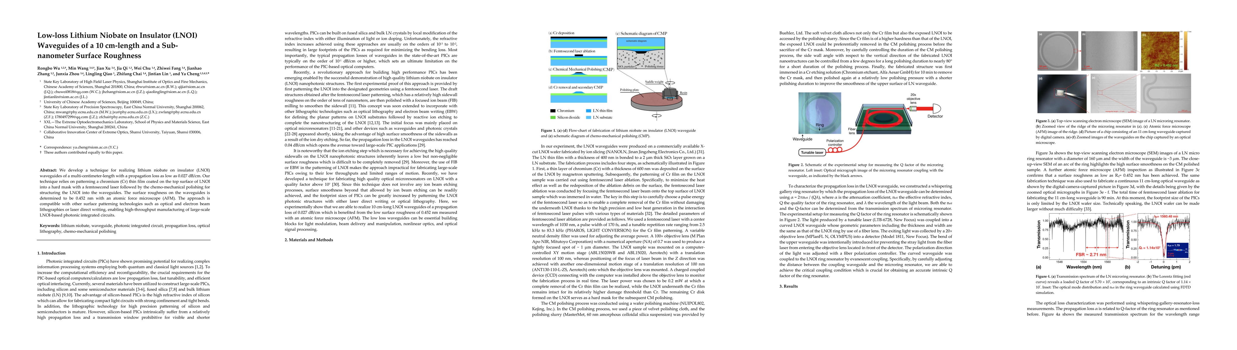Thumbnail for Low-loss Lithium Niobate on Insulator (LNOI) Waveguides of a 10
  cm-length and a Sub-nanometer Surface Roughness