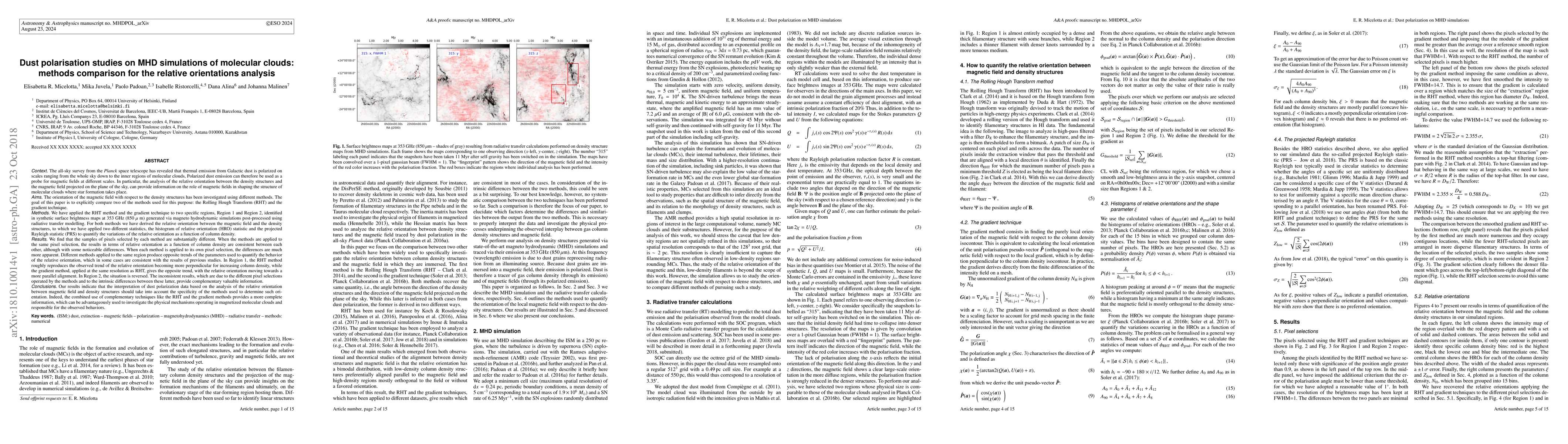 Thumbnail for Dust polarisation studies on MHD simulations of molecular clouds:
  methods comparison for the relative orientations analysis