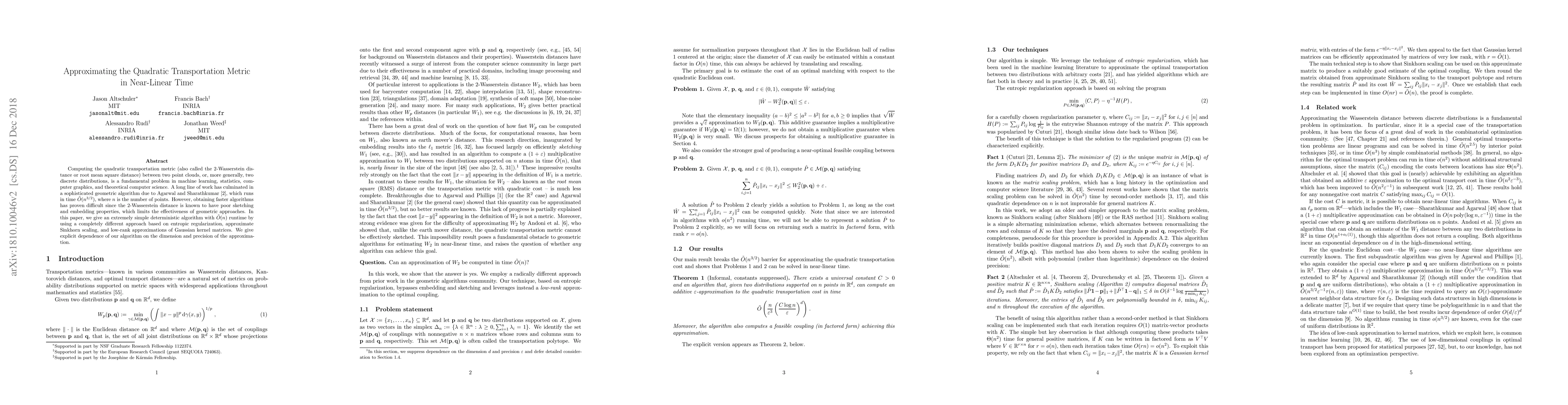 Thumbnail for Approximating the Quadratic Transportation Metric in Near-Linear Time