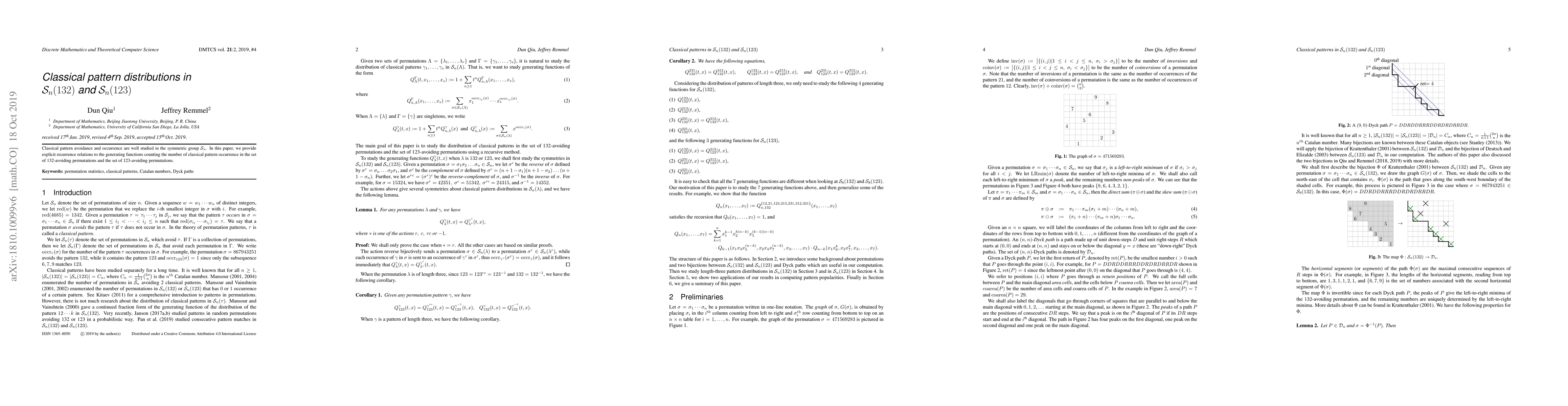 Thumbnail for Classical pattern distributions in $\mathcal{S}_{n}(132)$ and
  $\mathcal{S}_{n}(123)$