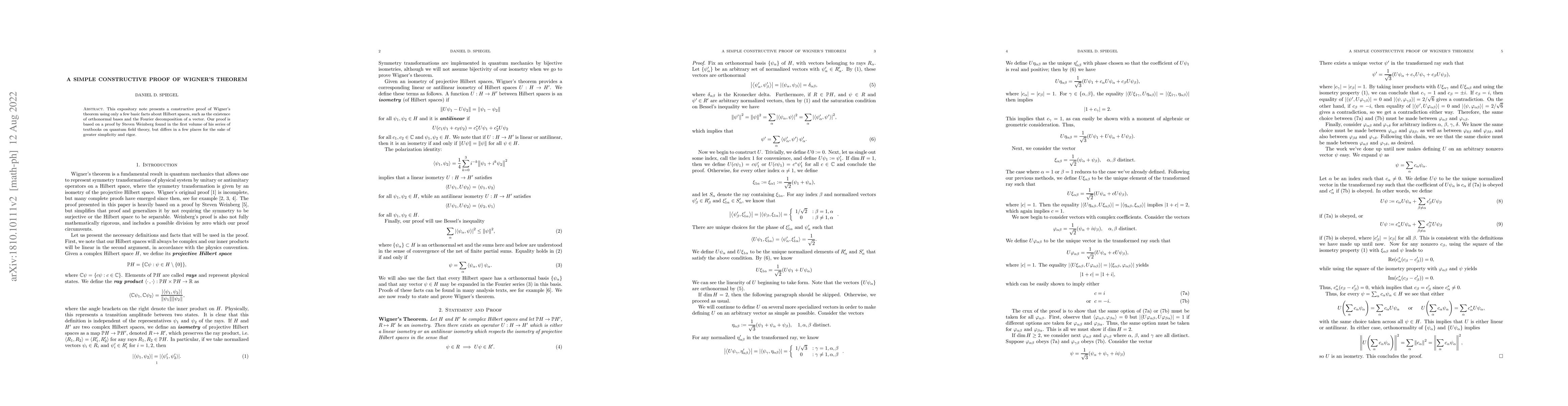Thumbnail for A Simple Constructive Proof of Wigner's Theorem