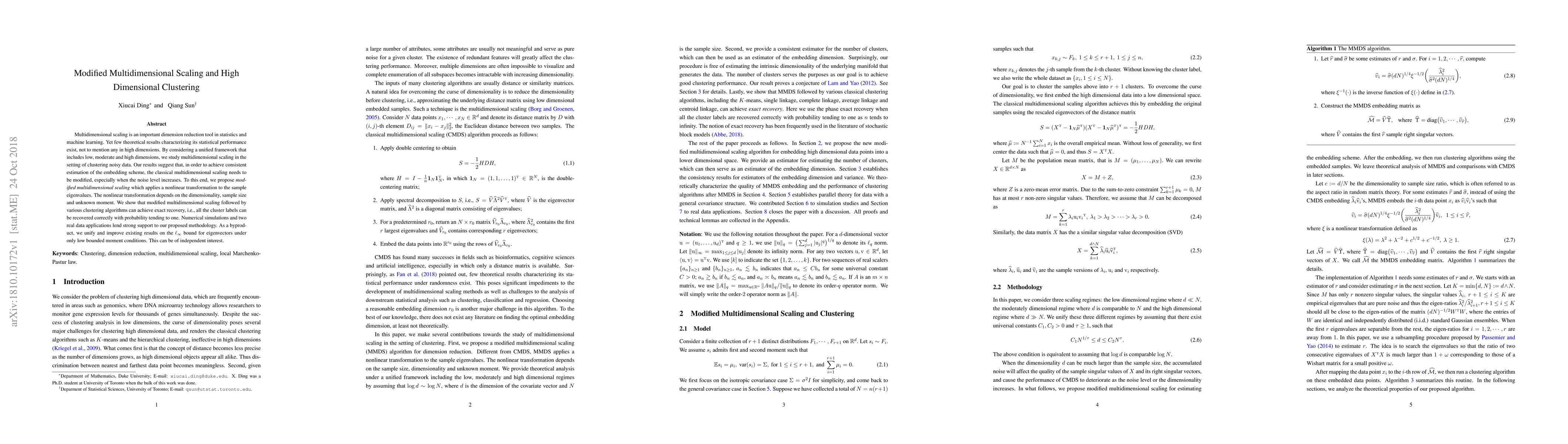 Thumbnail for Modified Multidimensional Scaling and High Dimensional Clustering