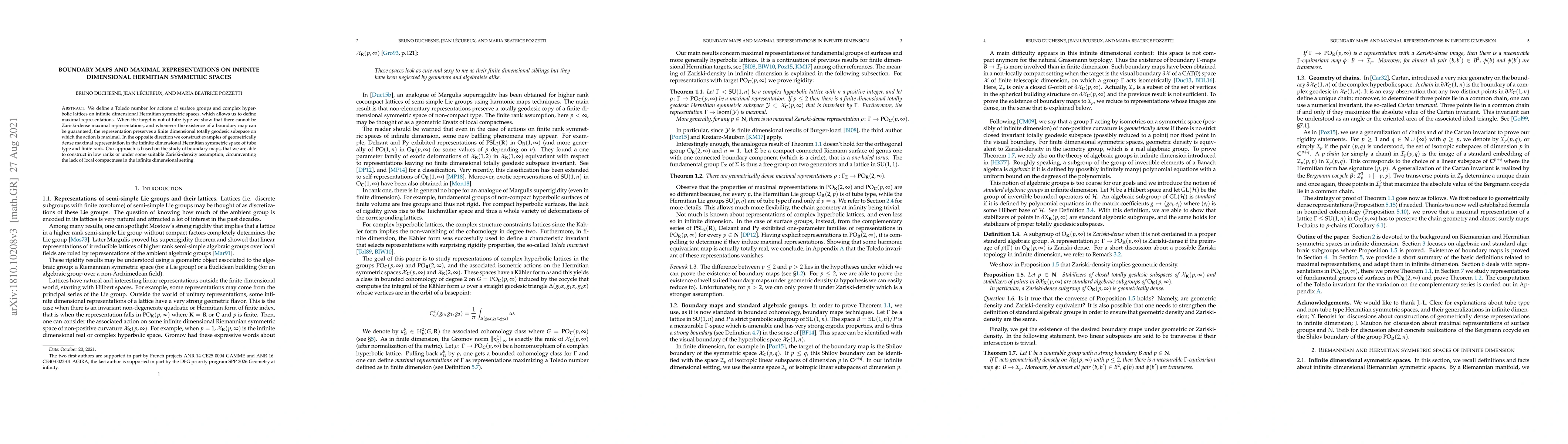Thumbnail for Boundary maps and maximal representations on infinite dimensional
  Hermitian symmetric spaces