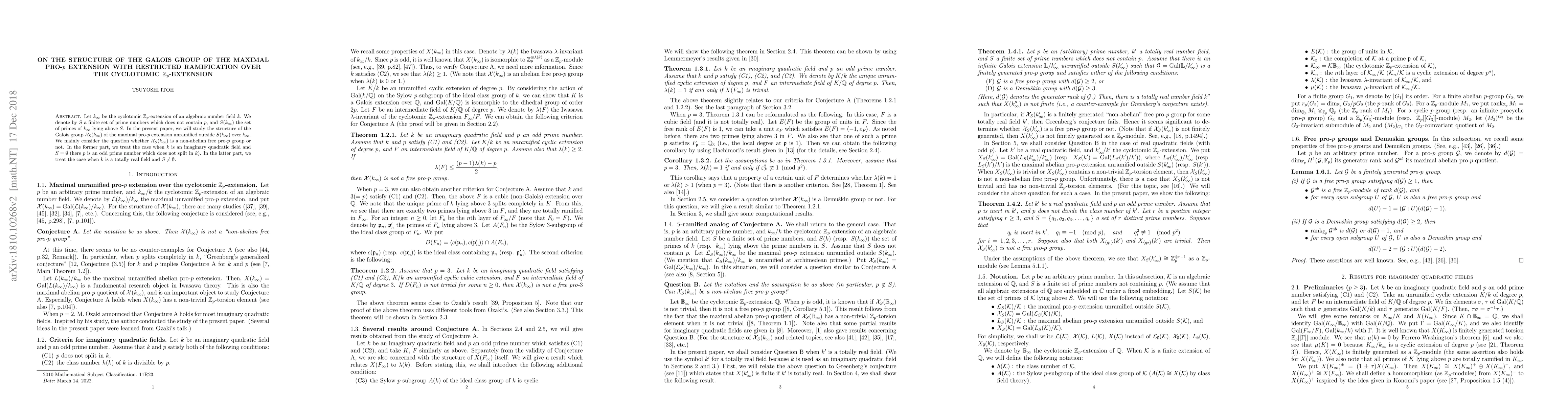 Thumbnail for On the structure of the Galois group of the maximal pro-$p$ extension
  with restricted ramification over the cyclotomic $\mathbb{Z}_p$-extension