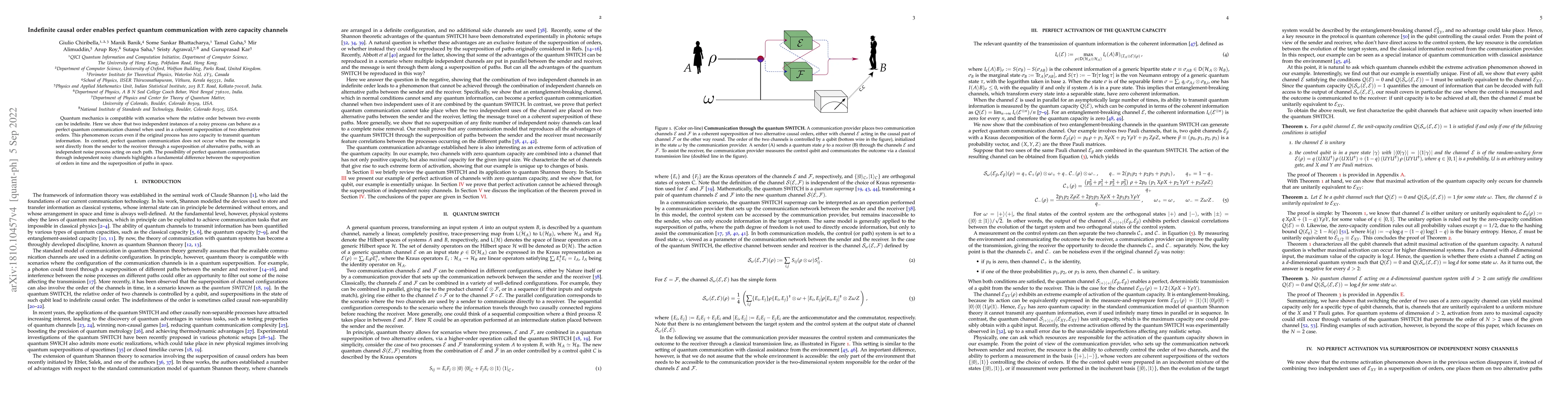 Thumbnail for Indefinite causal order enables perfect quantum communication with zero
  capacity channels