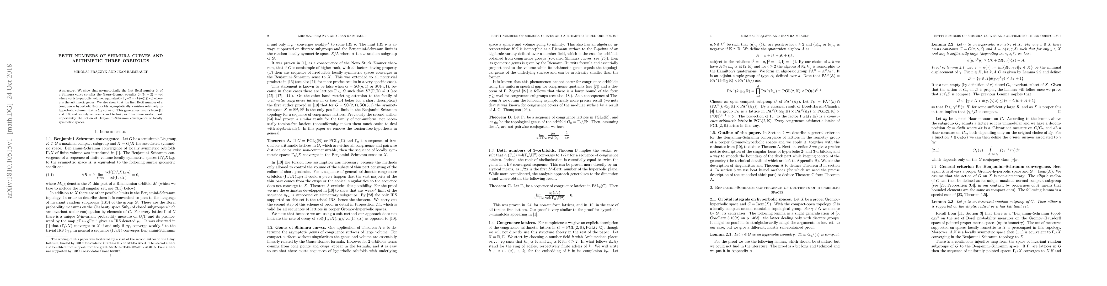 Thumbnail for Betti numbers of Shimura curves and arithmetic three--orbifolds