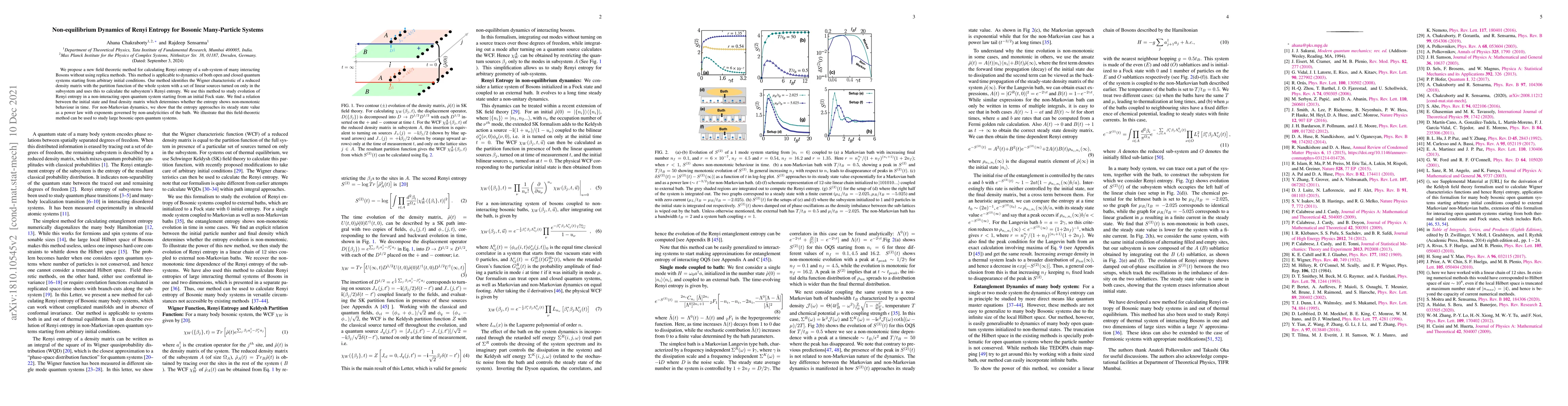 Thumbnail for Non-equilibrium Dynamics of Renyi Entropy for Bosonic Many-Particle
  Systems