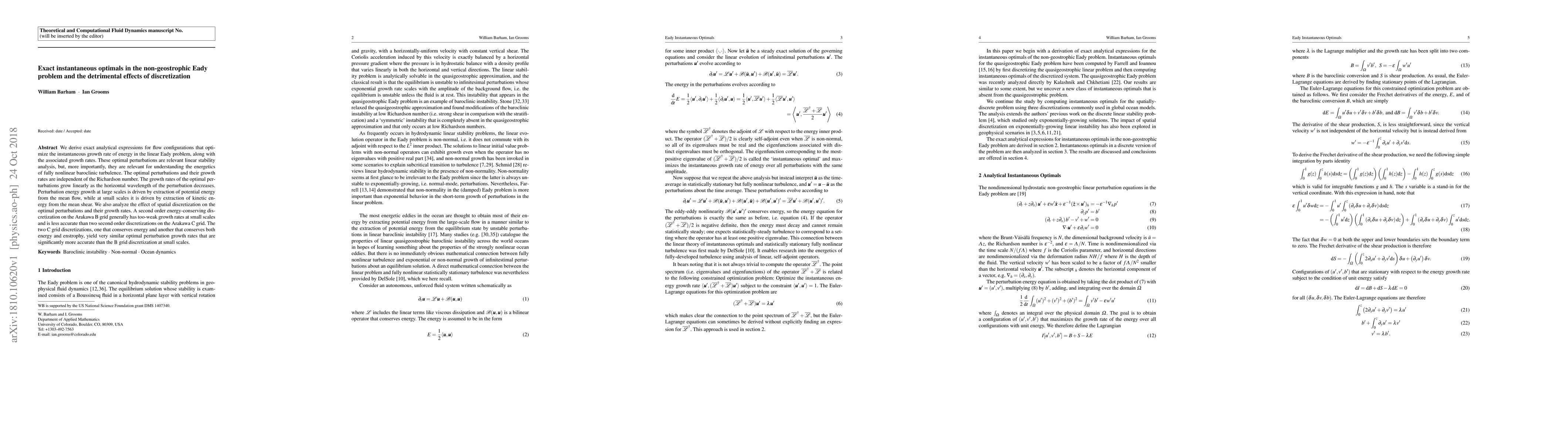 Thumbnail for Exact instantaneous optimals in the non-geostrophic Eady problem and the
  detrimental effects of discretization