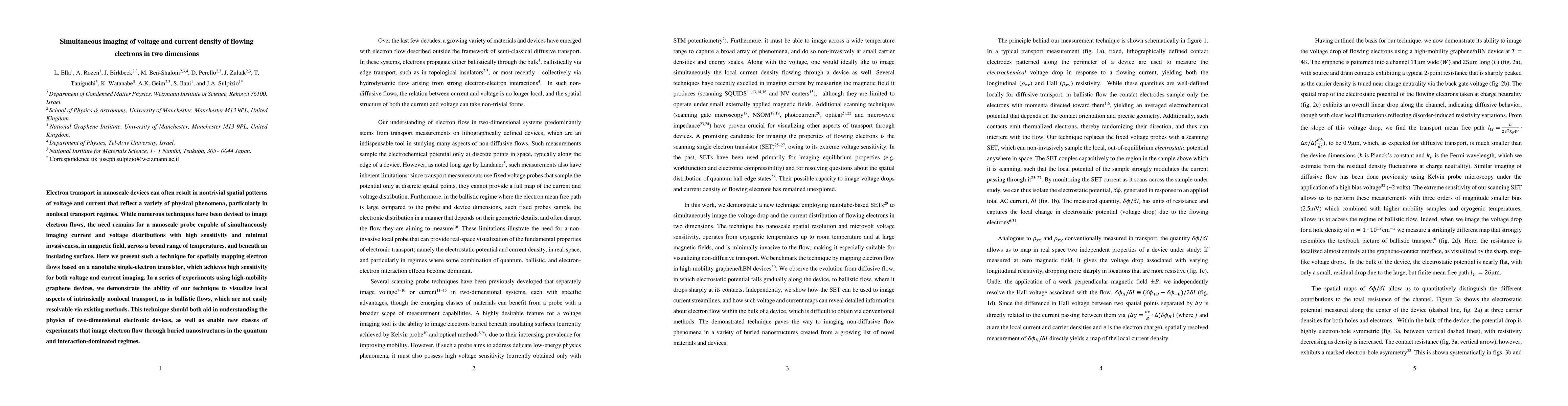 Thumbnail for Simultaneous imaging of voltage and current density of flowing electrons
  in two dimensions
