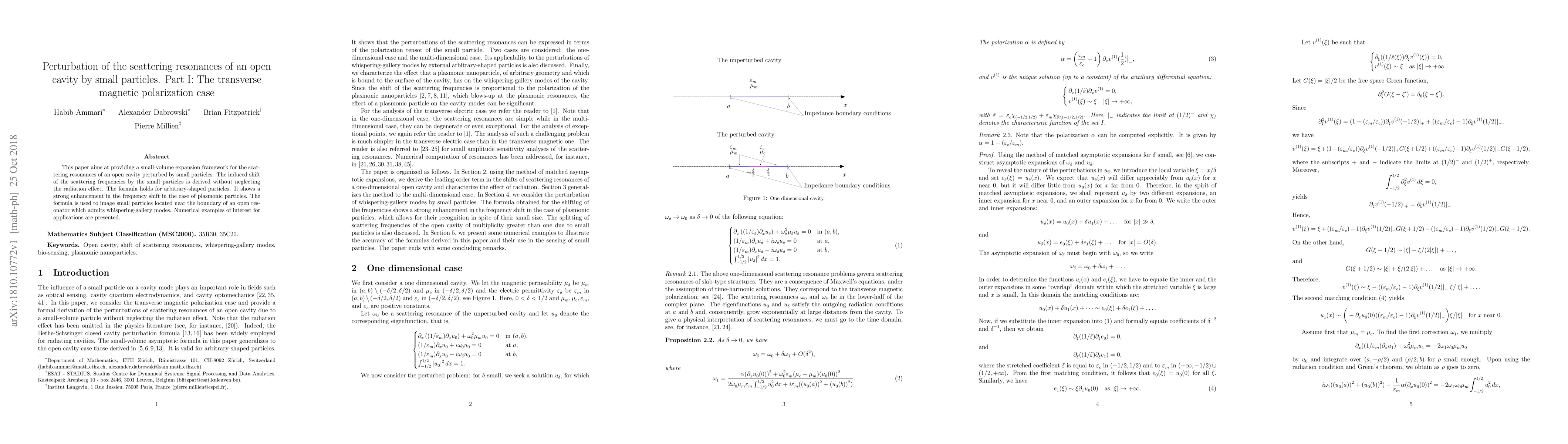 Thumbnail for Perturbation of the scattering resonances of an open cavity by small
  particles. Part I: The transverse magnetic polarization case