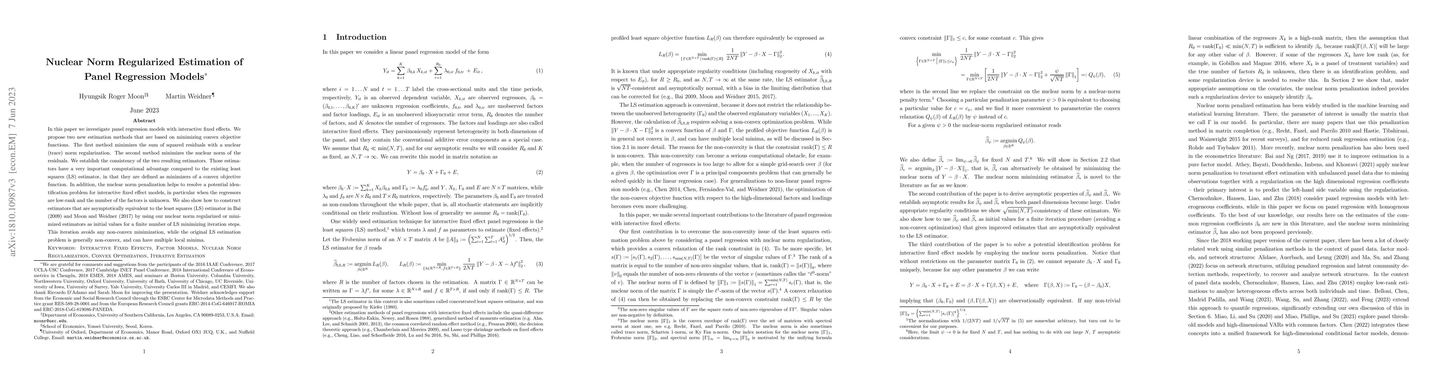 Thumbnail for Nuclear Norm Regularized Estimation of Panel Regression Models