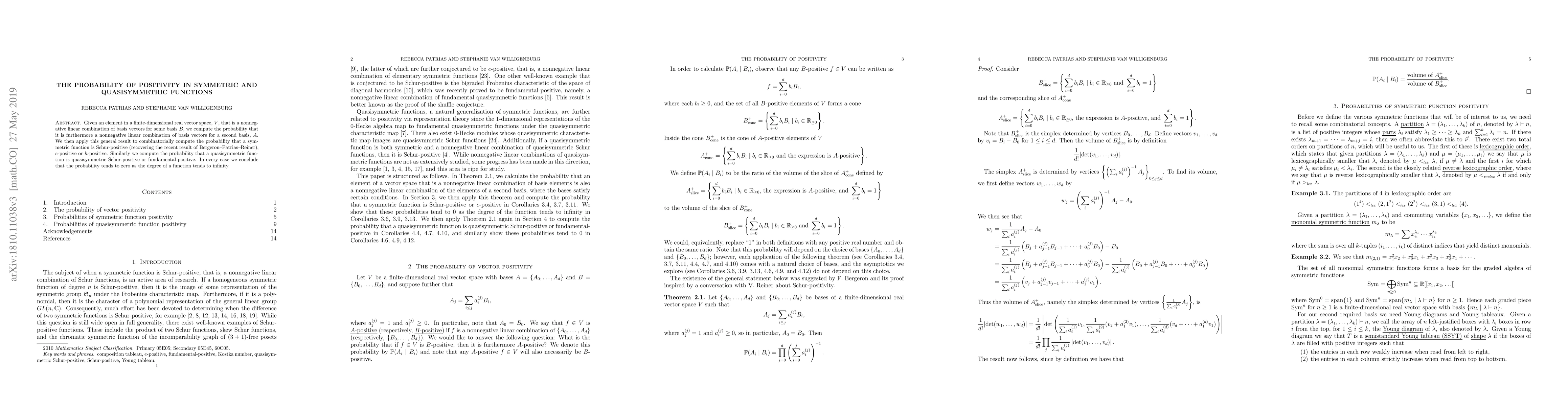 Thumbnail for The probability of positivity in symmetric and quasisymmetric functions