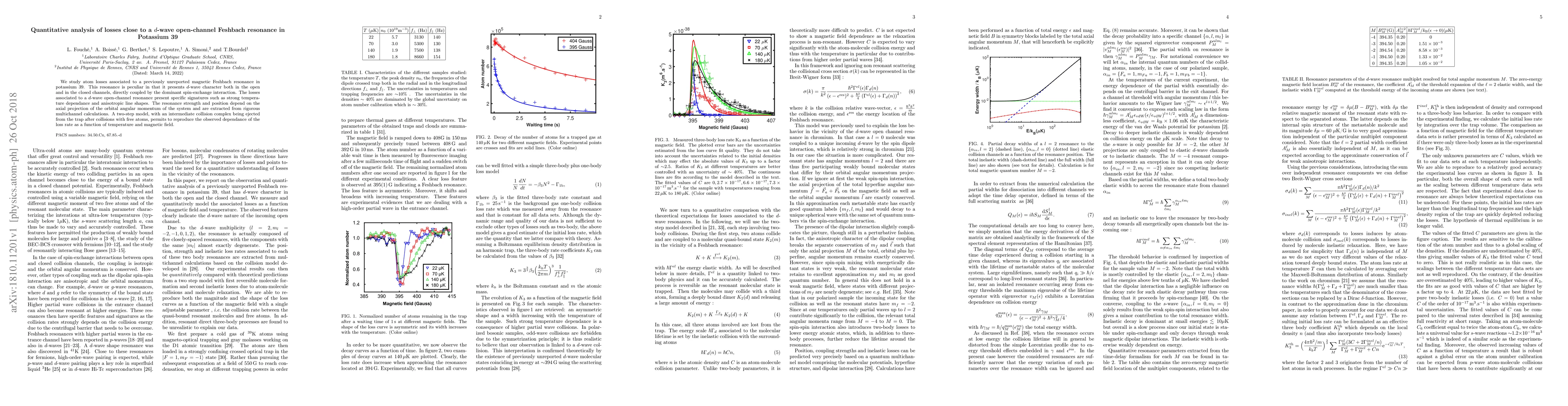 Thumbnail for Quantitative analysis of losses close to a d-wave open-channel Feshbach
  resonance in Potassium 39