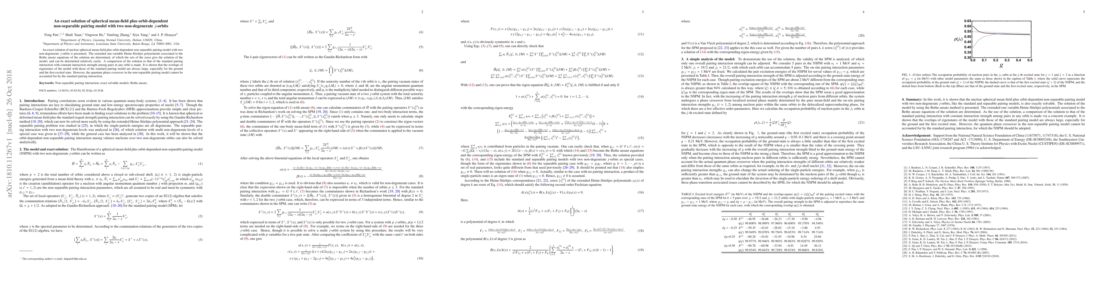 Thumbnail for An exact solution of spherical mean-field plus orbit-dependent
  non-separable pairing model with two non-degenerate j-orbits