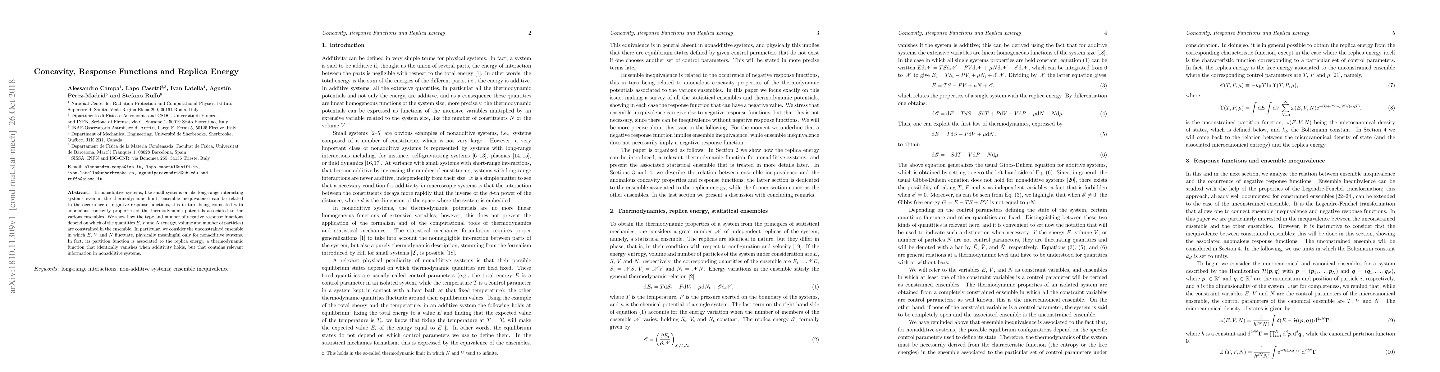 Thumbnail for Concavity, Response Functions and Replica Energy