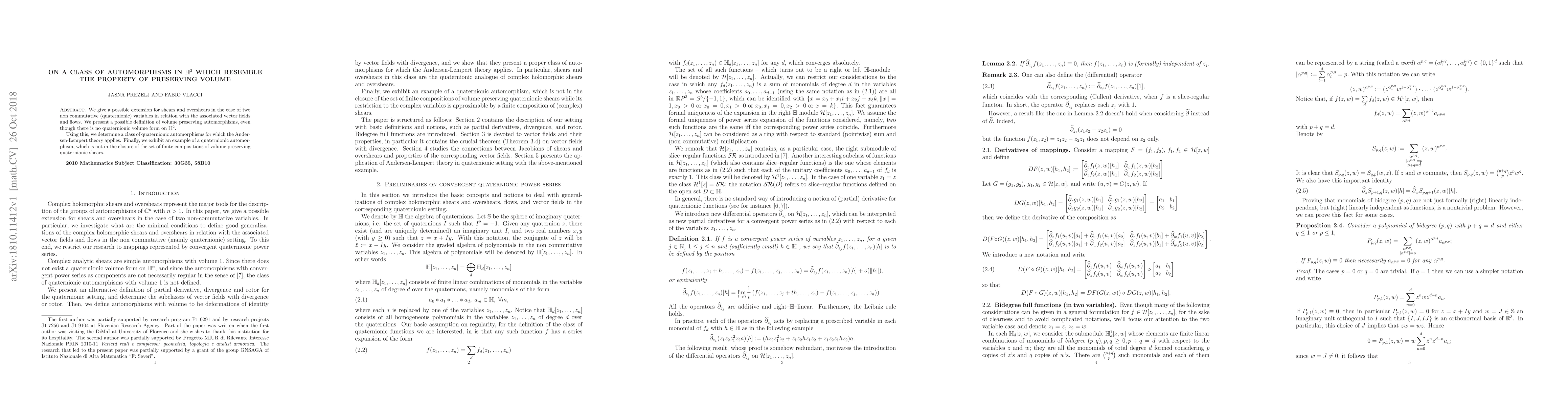 Thumbnail for On a class of automorphisms in $\mathbb{H}^2$ which resemble the
  property of preserving volume