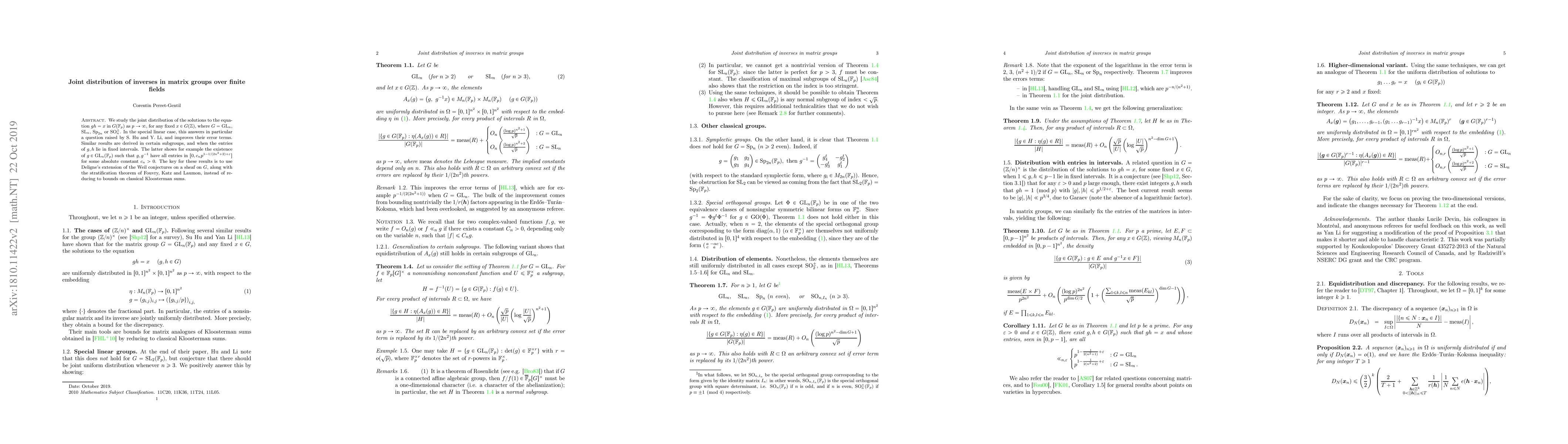 Thumbnail for Joint distribution of inverses in matrix groups over finite fields