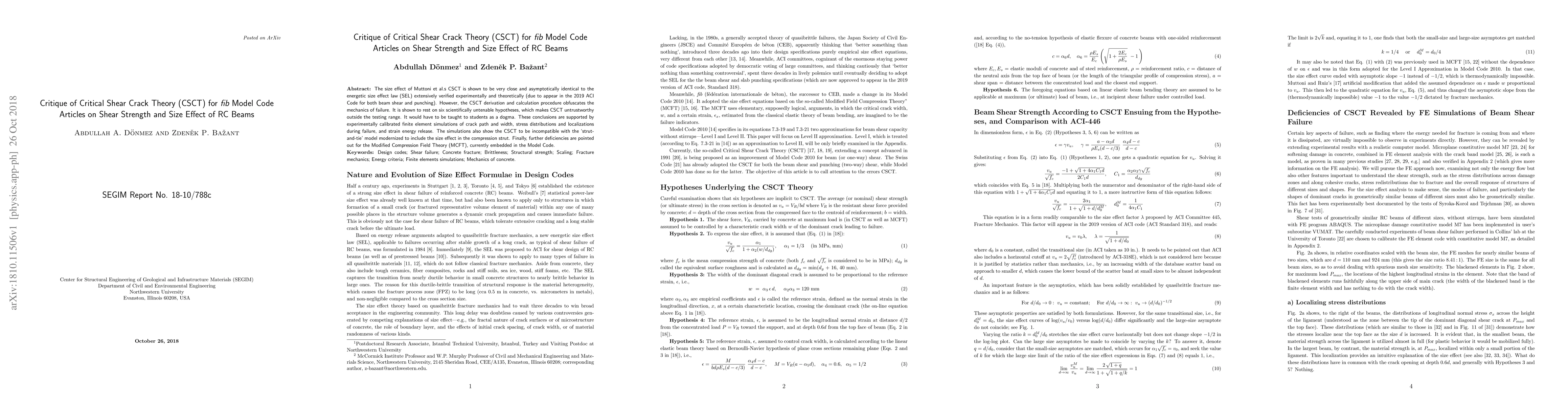 Thumbnail for Critique of Critical Shear Crack Theory (CSCT) for fib Model Code
  Articles on Shear Strength and Size Effect of RC Beams