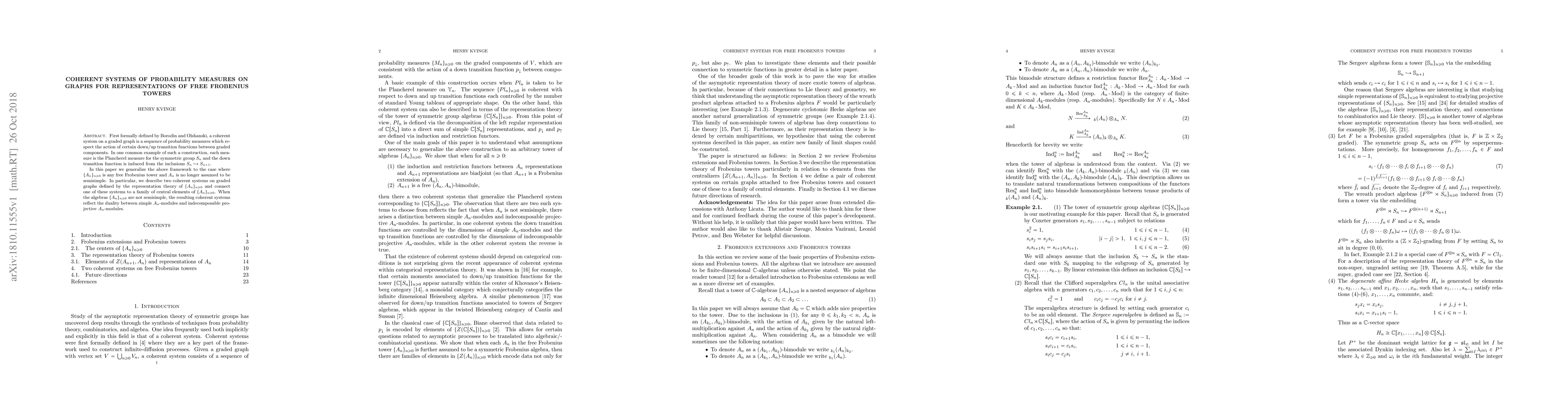 Thumbnail for Coherent systems of probability measures on graphs for representations
  of free Frobenius towers