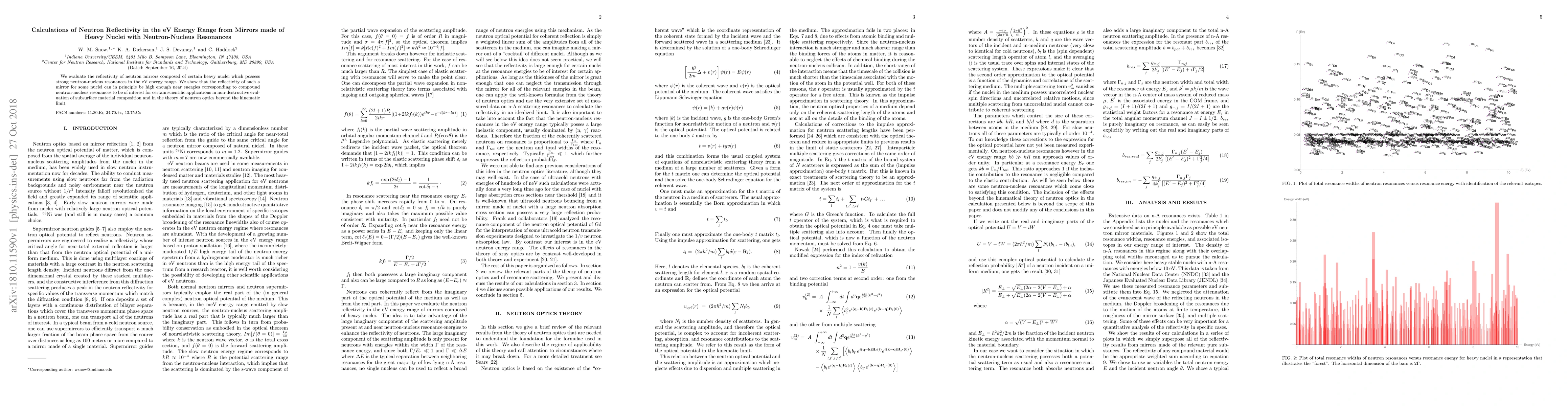 Thumbnail for Calculations of Neutron Reflectivity in the eV Energy Range from Mirrors
  made of Heavy Nuclei with Neutron-Nucleus Resonances